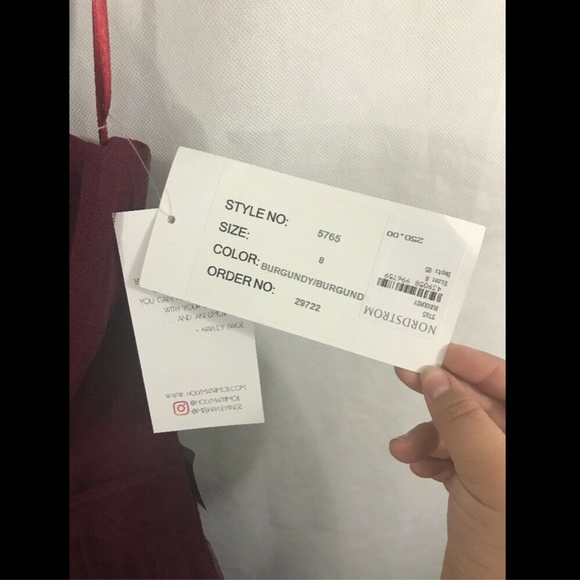 NWT‎ Hayley Paige Occasions High Neck Pleated English Net Gown Burgun [SZ 8 ] - Picture 6 of 8